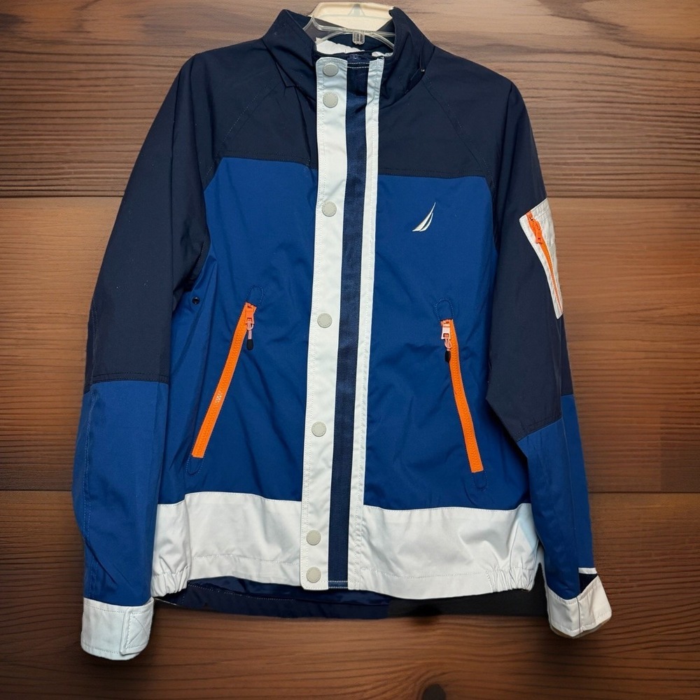 NWT Nautica Men's Colorblock Full Zip Wind Water Resistant Jacket Small Blue